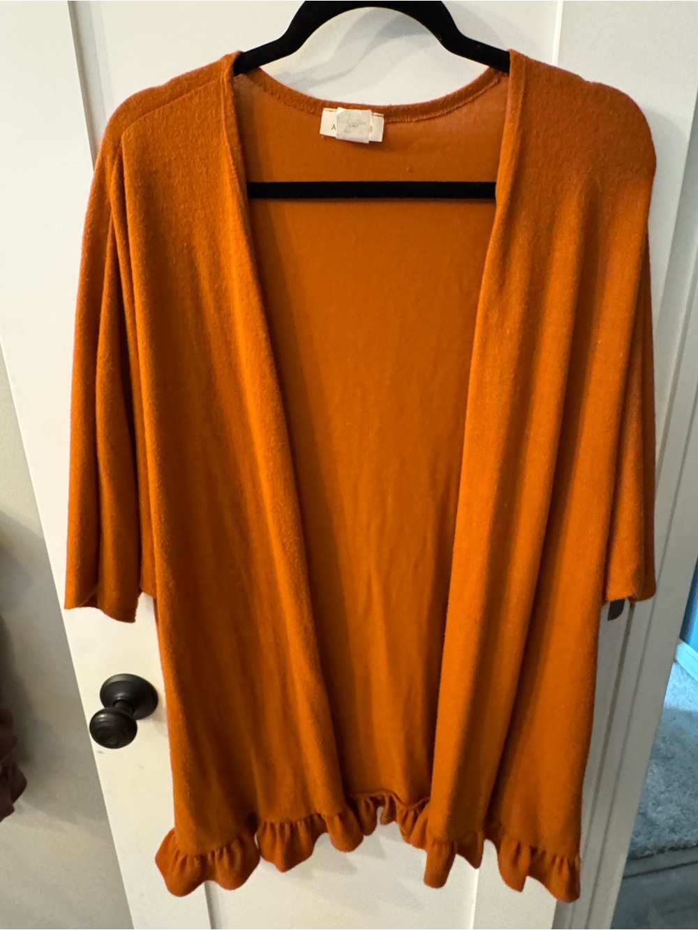 Allium Women's Open Front Ruffle Hem Sweater Cardigan OS- Orange